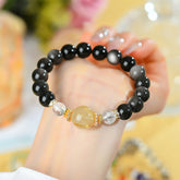 Wholesale Natural Silver Obsidian Golden Rutilated Quartz White Crystal Bracelet - Energy & Wisdom